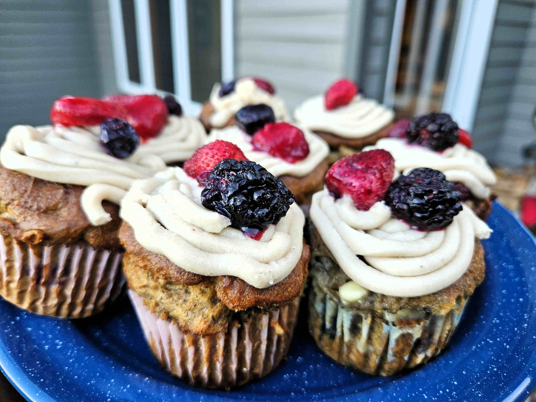 Red-white-blue Berry White Chocolate Muffins